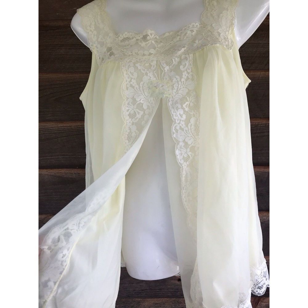 60s Baby Doll Lingerie & Panty Shadowline Double Chiffon Sz Petite Sm Yellow